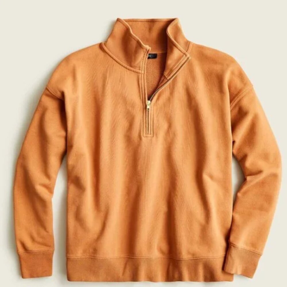 J. Crew University Terry Half-Zip Cropped Sweatshirt Mock Neck‎ Size XS Clay